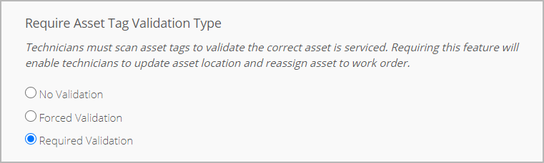 Selecting the asset validation type