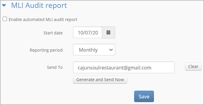 MLI Audit Report section in MLI Configuration