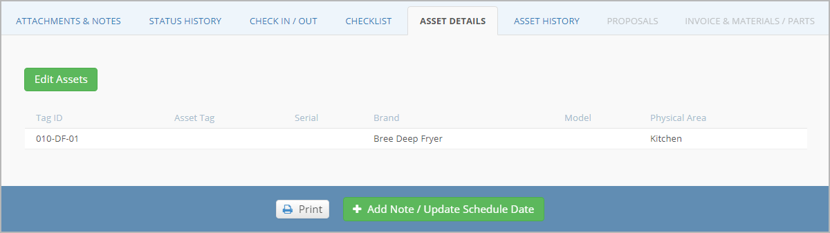 Asset Details tab of the WO details page where you can edit the asset linked to the WO