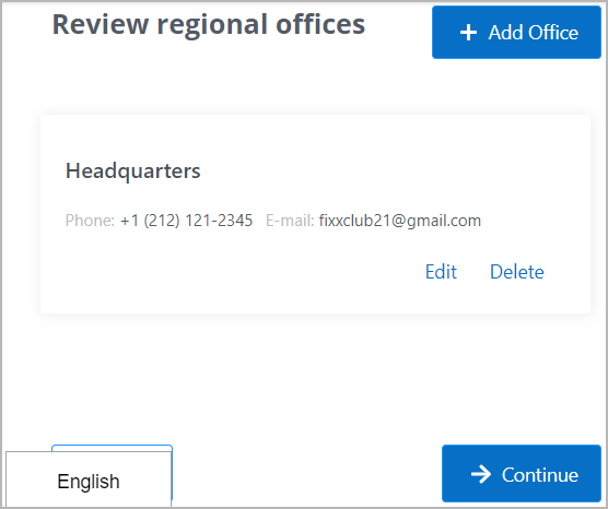 Click Add Office to add a new regional office