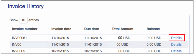 Invoice History Click Details