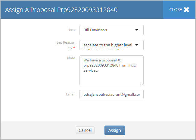 Overlay for assigning a proposal