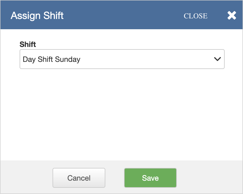 Screenshot showing the list of available shifts to select from