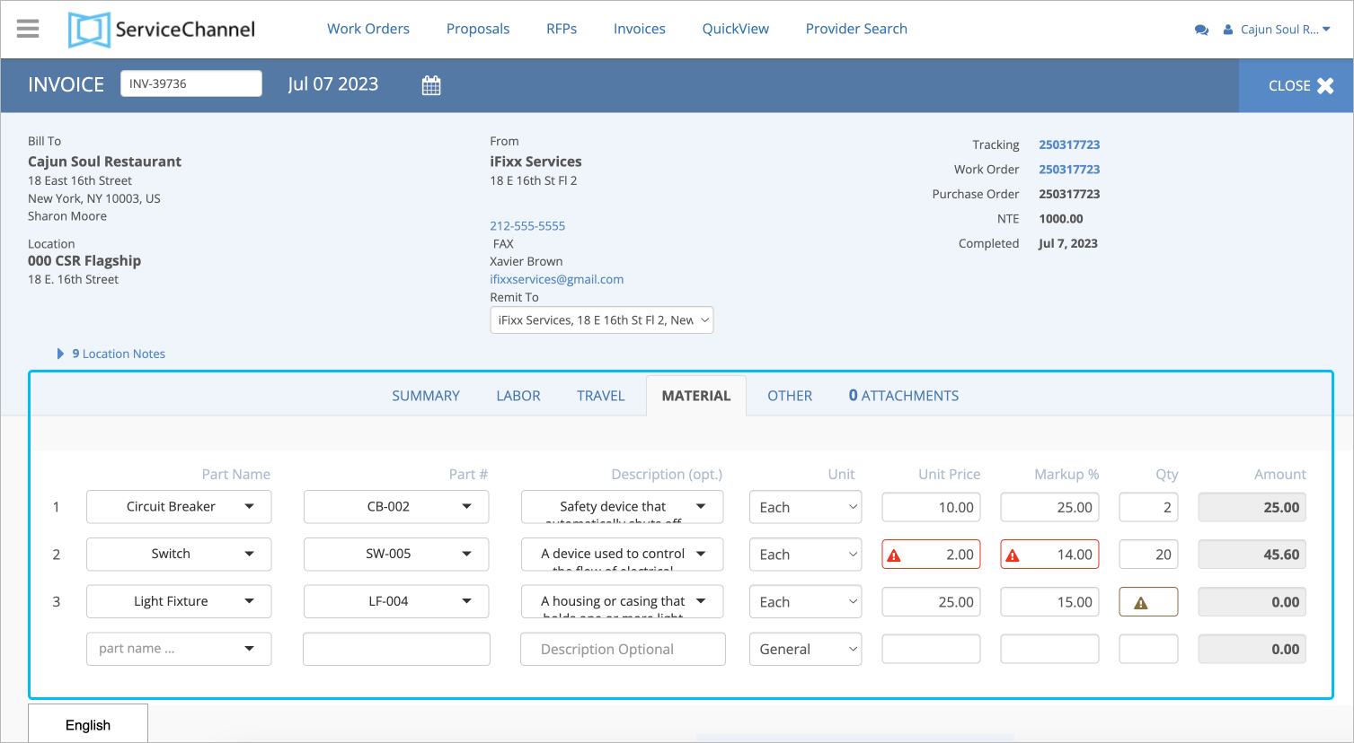 Screenshot showing the negotiated price list overview