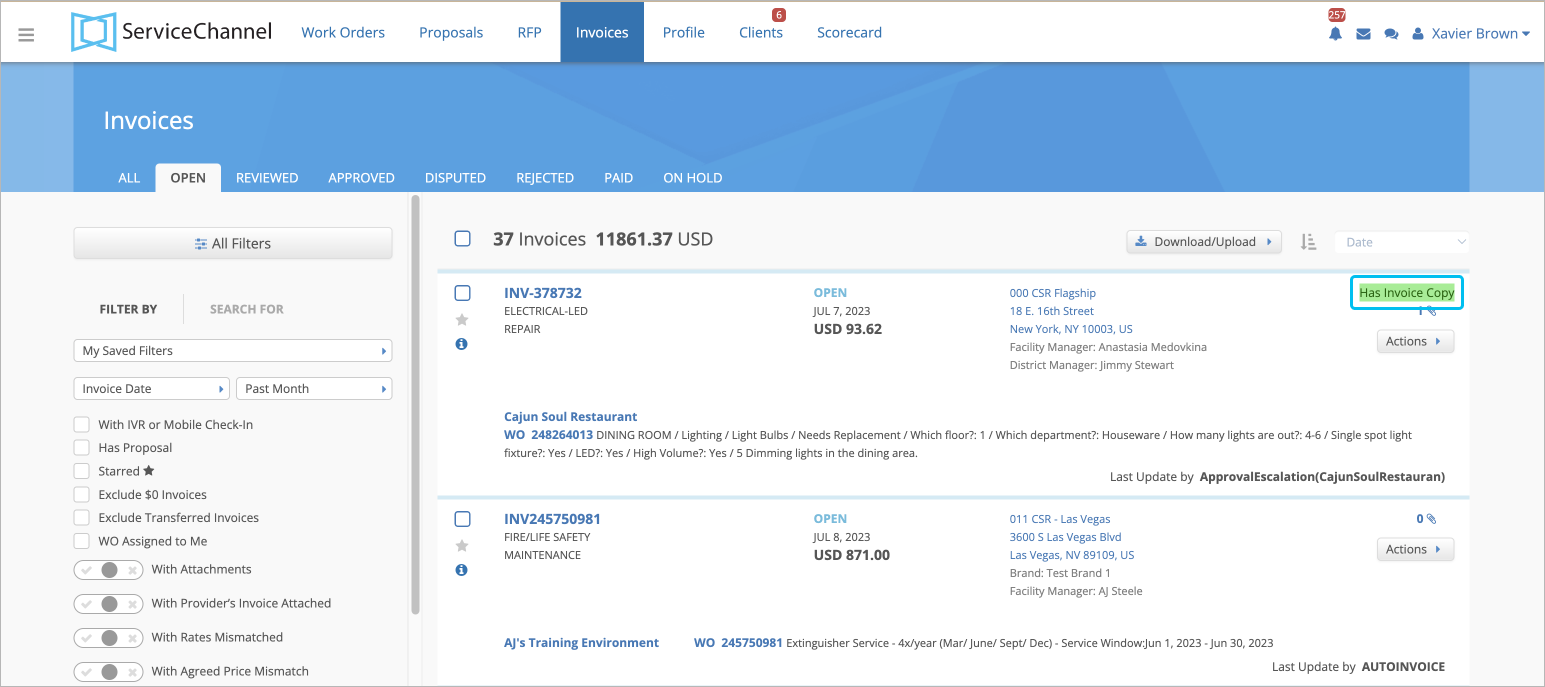 Screenshot showing provider digital invoice copies