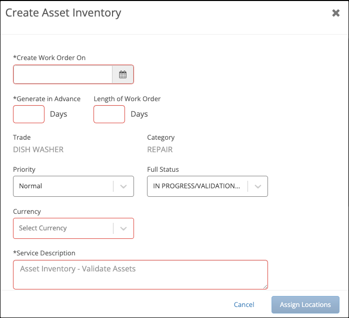 Create Asset Inventory Modal