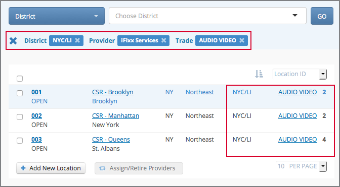 Dynamic filtering on the Locations page