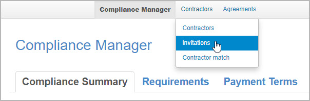 Hover over the Contractors tab, and click Invitations to open the Active Invitations page