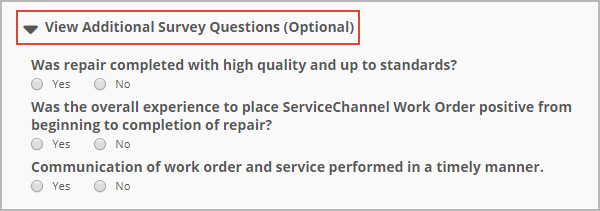 The list of additional survey questions on the Reviews Required page