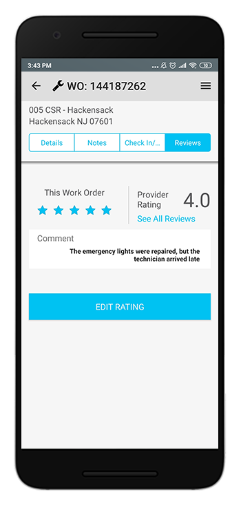 Rating of a previously reviewed work order in SC Mobile