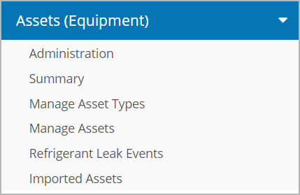 Assets (Equipment) section in the hamburger menu of Service Automation