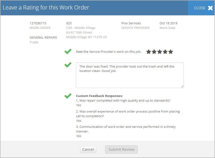 Viewing a work order review