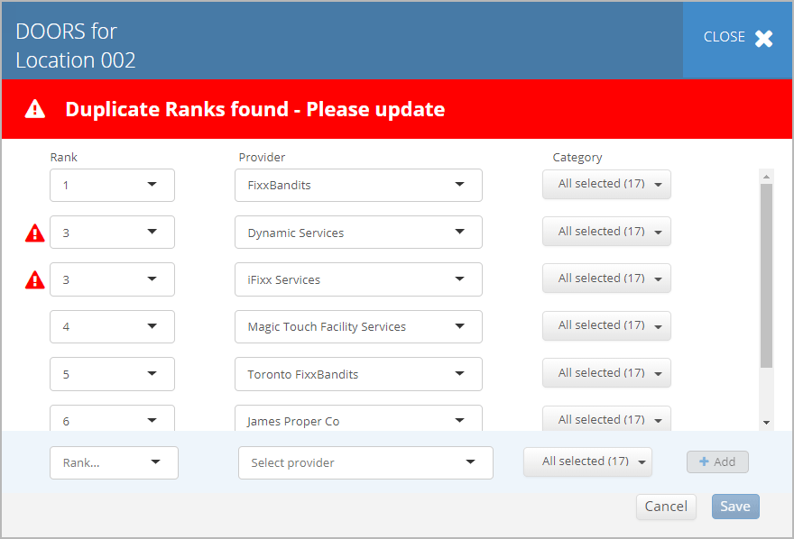 Errors that occur when you add duplicate ranks