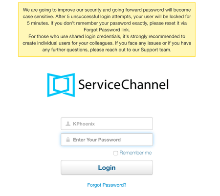 Service Automation Log In Page