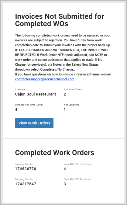 Email notification about Completed work orders that you have not invoiced