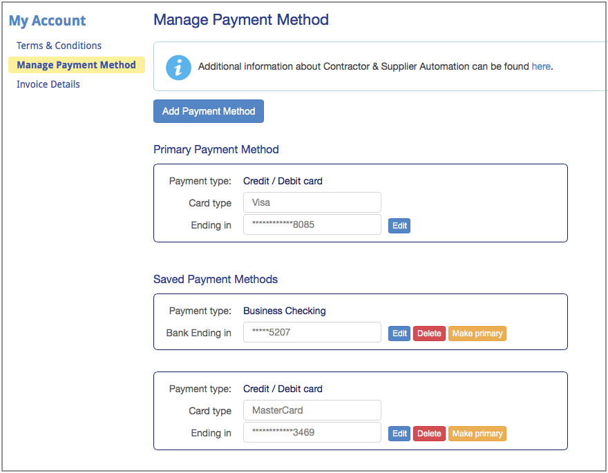 Manage Payment Methods