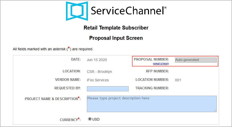 A proposal number on the proposal form that is automatically generated by the system