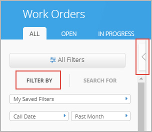 Filter By tab on the Work Order List