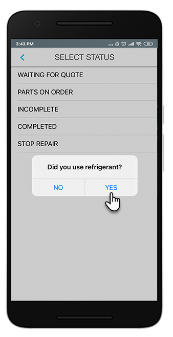 Did you use refrigerant question triggers the refrigerant flow in SC Provider