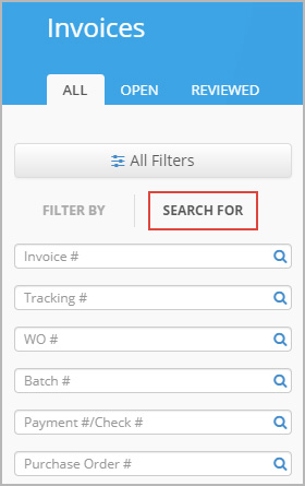 You can search for invoices on the Search For tab