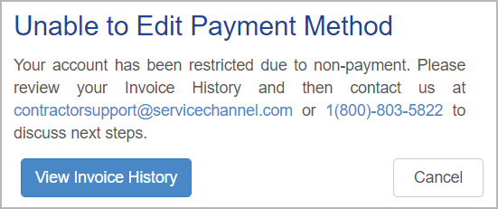 An error message you receive when your payment method cannot be updated