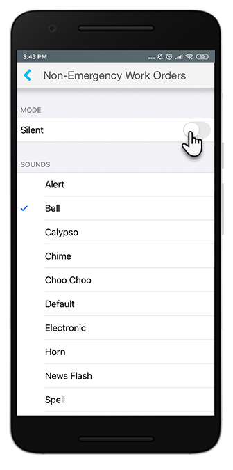 Silent toggle allows muting WO assignment push notifications