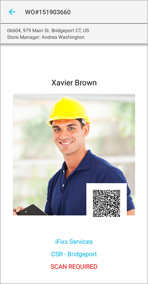 Badge generated for a work order to be scanned by a location employee